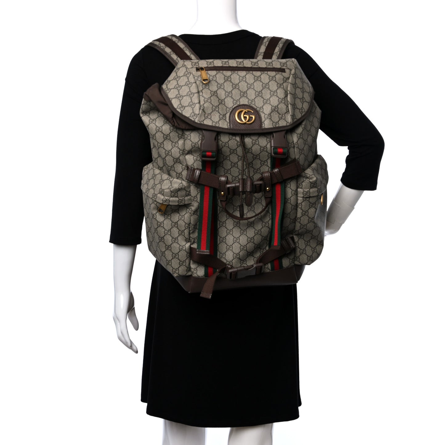 GG Supreme Monogram Web Skateboard Backpack Brown