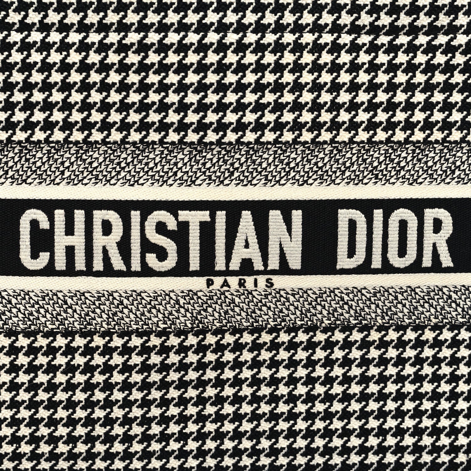 Christian Dior Canvas Houndstooth Embroidered Medium Book Tote Black White 8 of 13