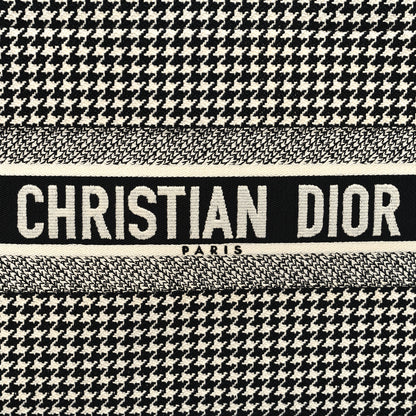 Christian Dior Canvas Houndstooth Embroidered Medium Book Tote Black White 8 of 13