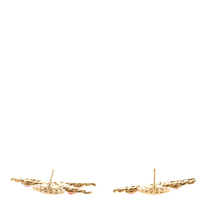 Chanel Pearl Crystal Chain Link CC Drop Earrings Gold Red Pink Yellow 3 of 4