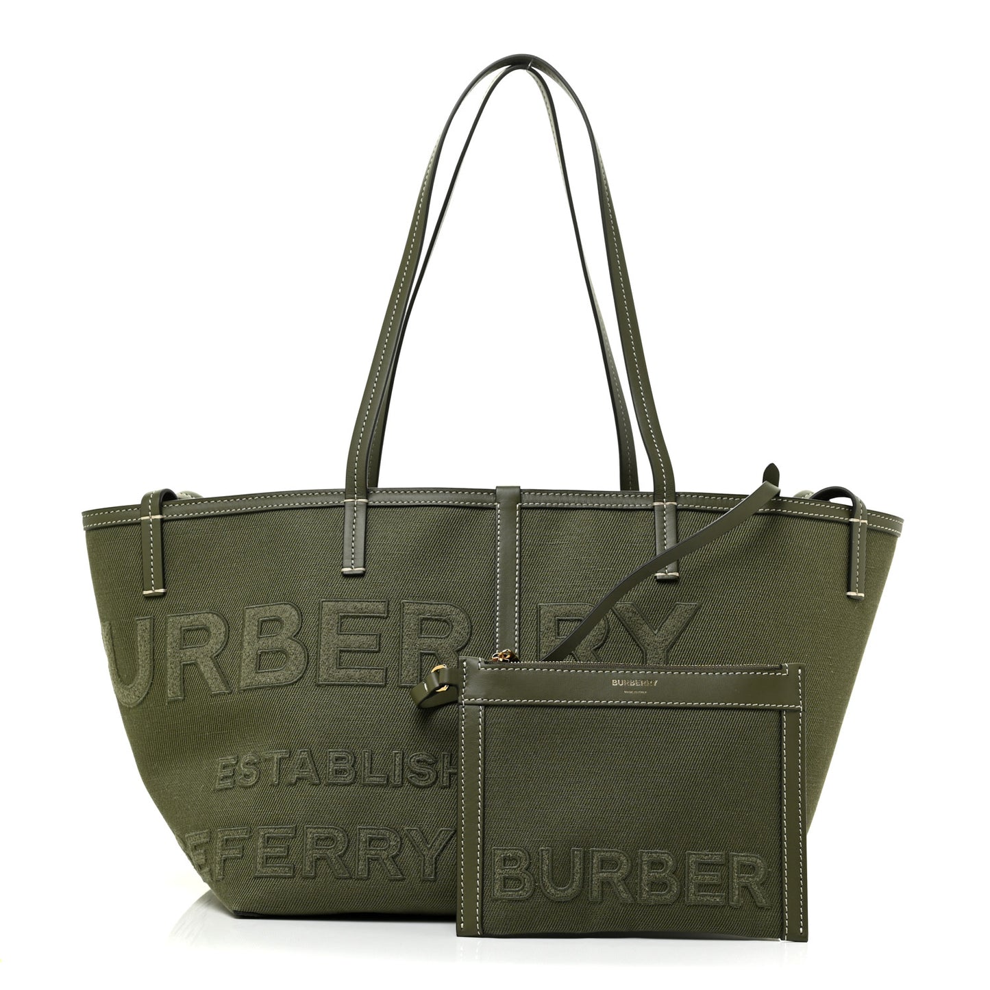Cotton Canvas Horseferry Print Tote Dark Fern Green