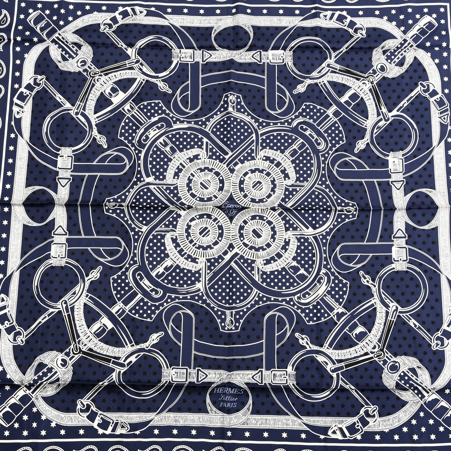 Silk Cashmere Grand Manege Bandana Shawl 140 Marine White