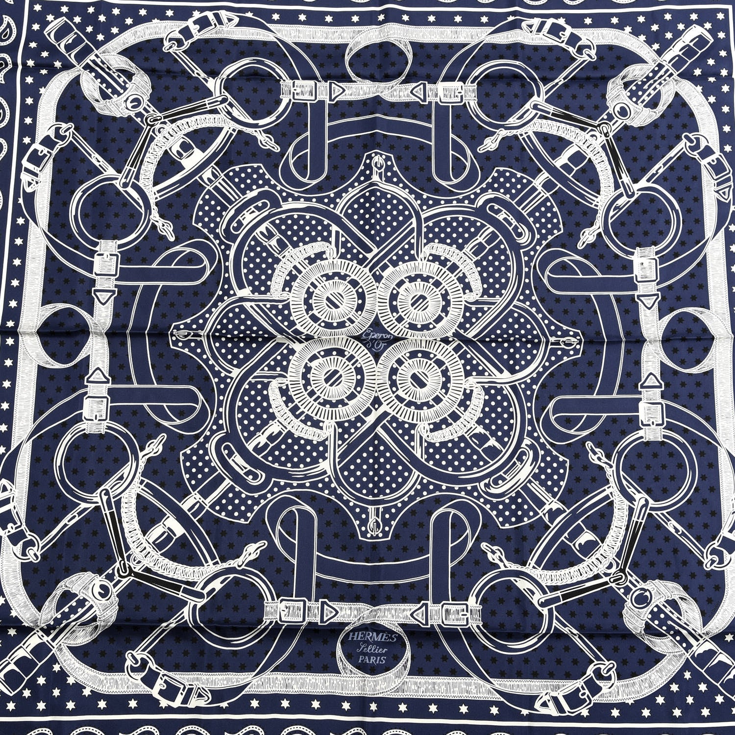 Hermes Silk Cashmere Grand Manege Bandana Shawl 140 Marine White 2 of 4