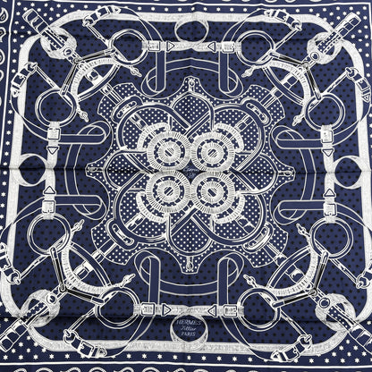 Hermes Silk Cashmere Grand Manege Bandana Shawl 140 Marine White 2 of 4