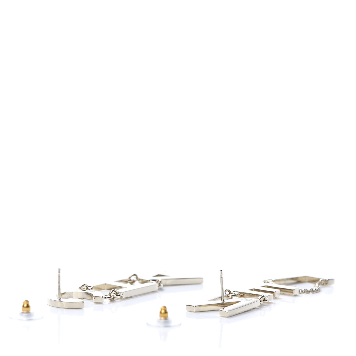 Metal Cha-Nel Logo Drop Earrings Gold