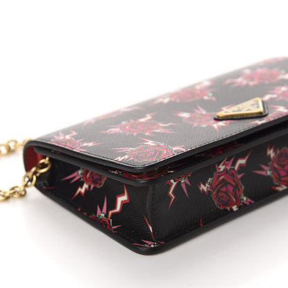 Prada X UNIVERSAL STUDIOS Saffiano Frankenstein Rose Chain Wallet Lacca 6 of 10