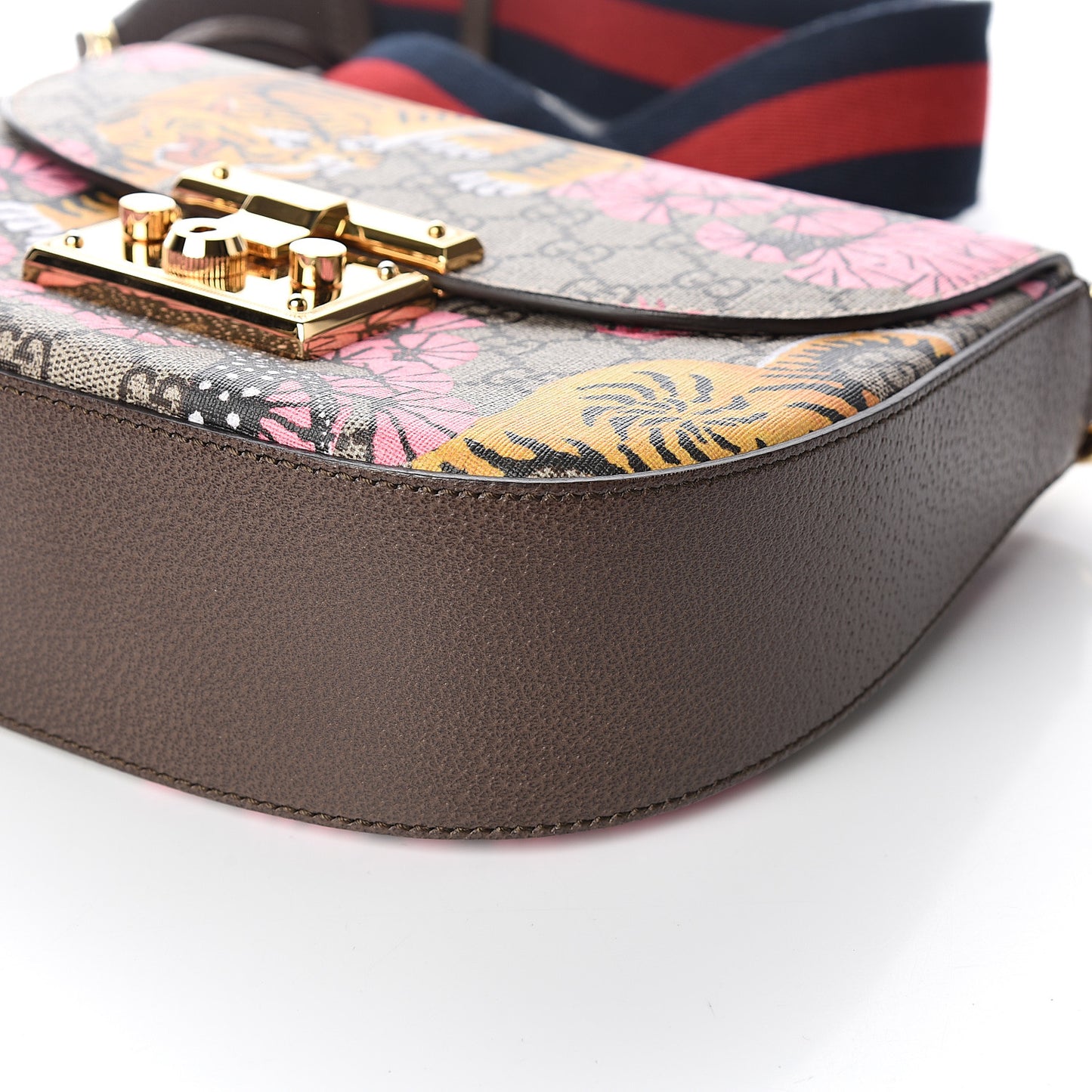 GG Supreme Monogram Bengal Web Medium Padlock Messenger Shoulder Bag Beige Pink