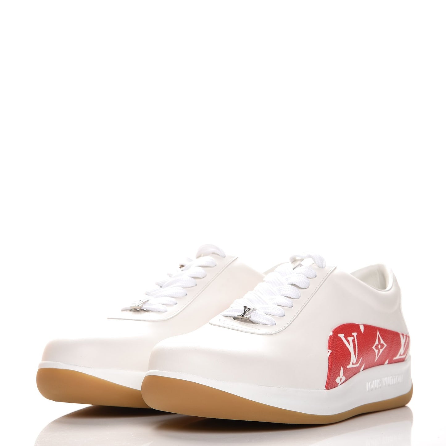 X SUPREME Calfskin Monogram Sneakers 6 White Red