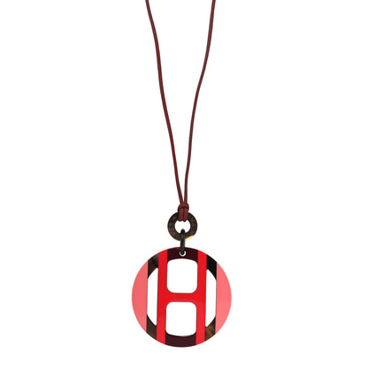 Hermes Buffalo Horn Lacquer H Equipe Pendant Necklace Rouge Rose Multicolor 1 of 4