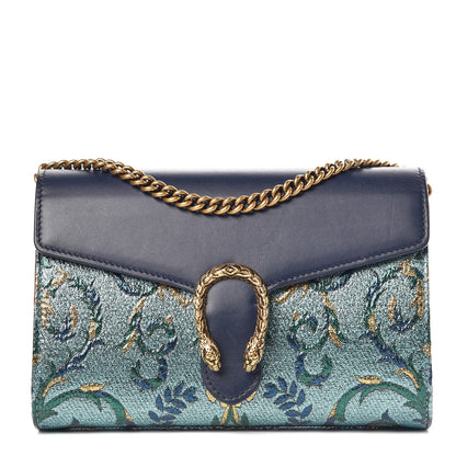 Gucci Metallic Brocade Calfskin Mini Dionysus Chain Wallet Black Blue Azure 1 of 8