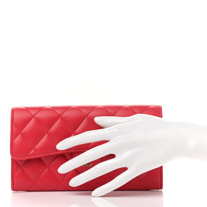 Chanel Lambskin Quilted Large Gusset Flap Wallet Red 2 of 12