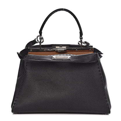 Fendi Cuoio Romano Selleria Bi-Color Medium Peekaboo Iconic Satchel Black Mou 1 of 15