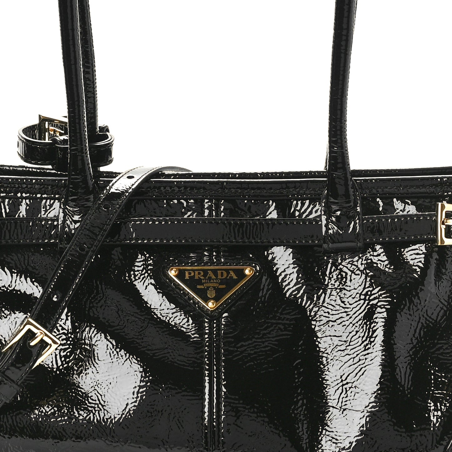 Glossy Calfskin Medium Shoulder Bag Black