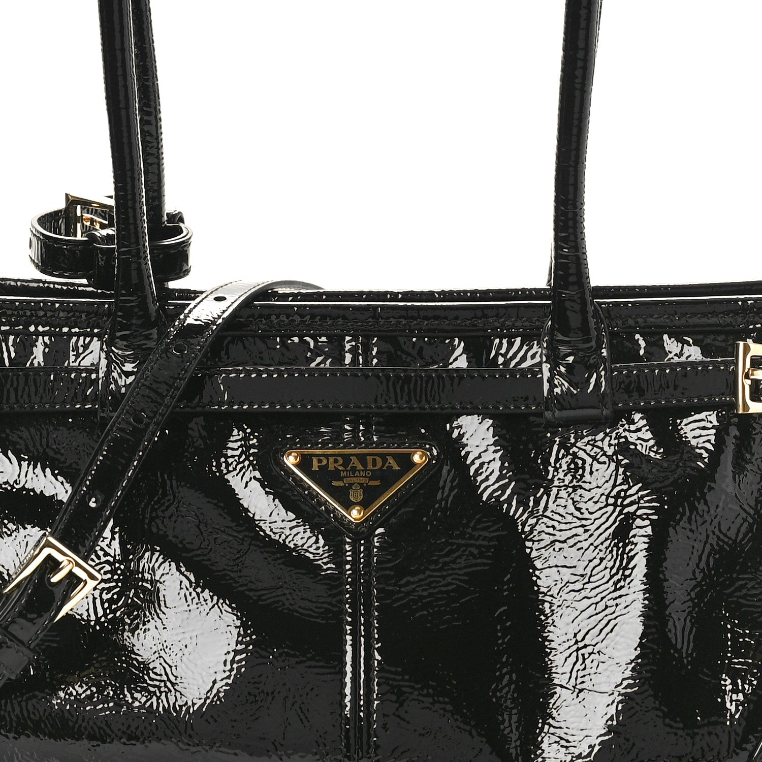 Prada Glossy Calfskin Medium Shoulder Bag Black 5 of 7
