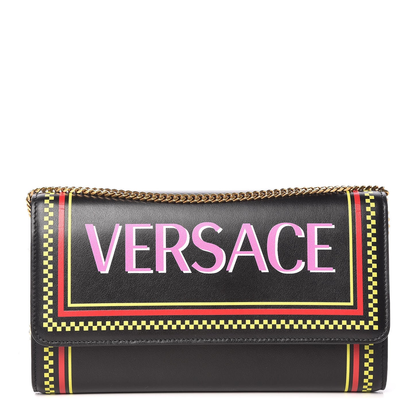 Calfskin 90's Vintage Logo Chain Evening Bag Black