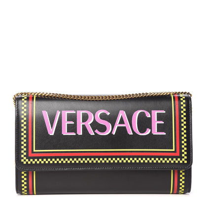 Versace Calfskin 90's Vintage Logo Chain Evening Bag Black 1 of 9