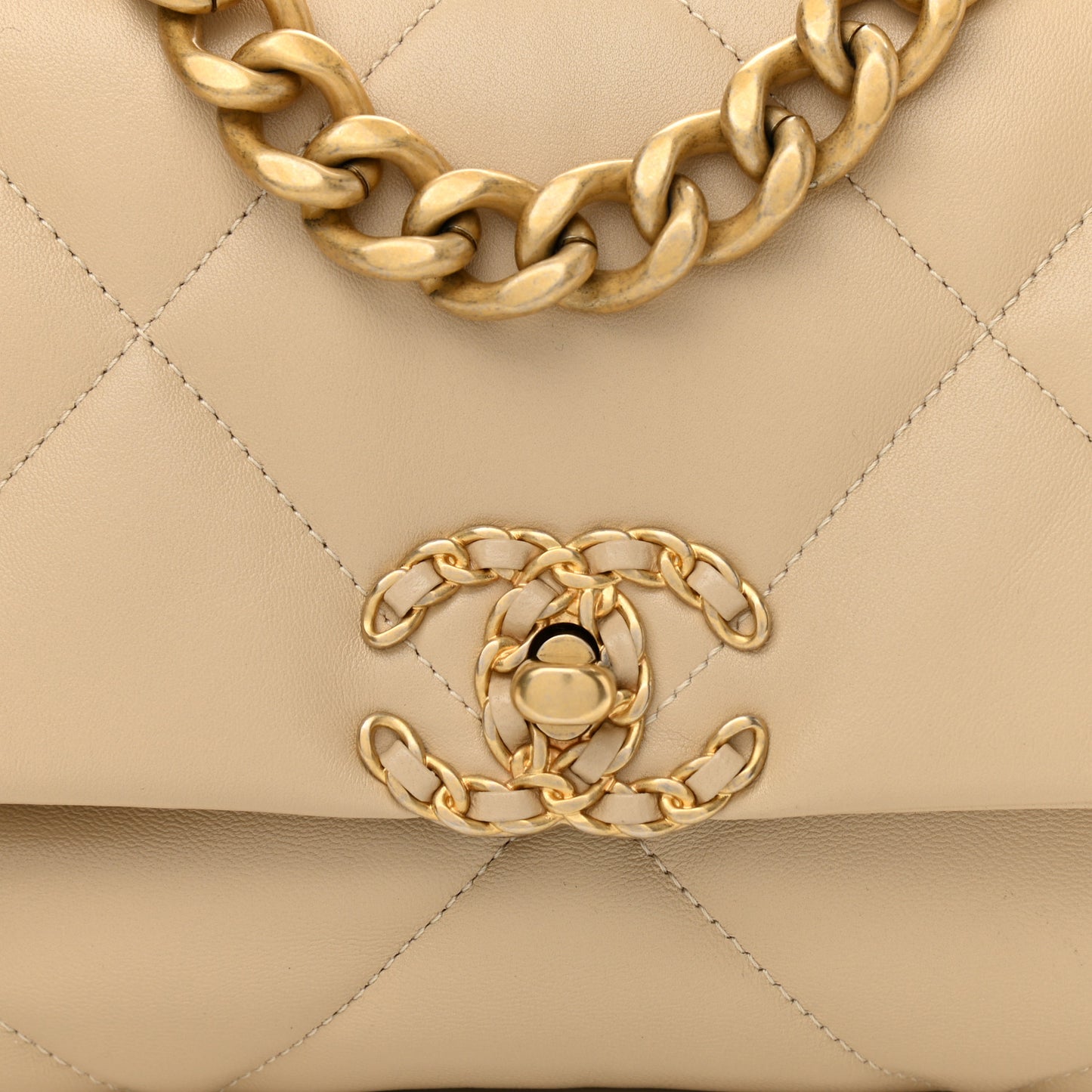 Shiny Goatskin Quilted Medium Chanel 19 Flap Beige