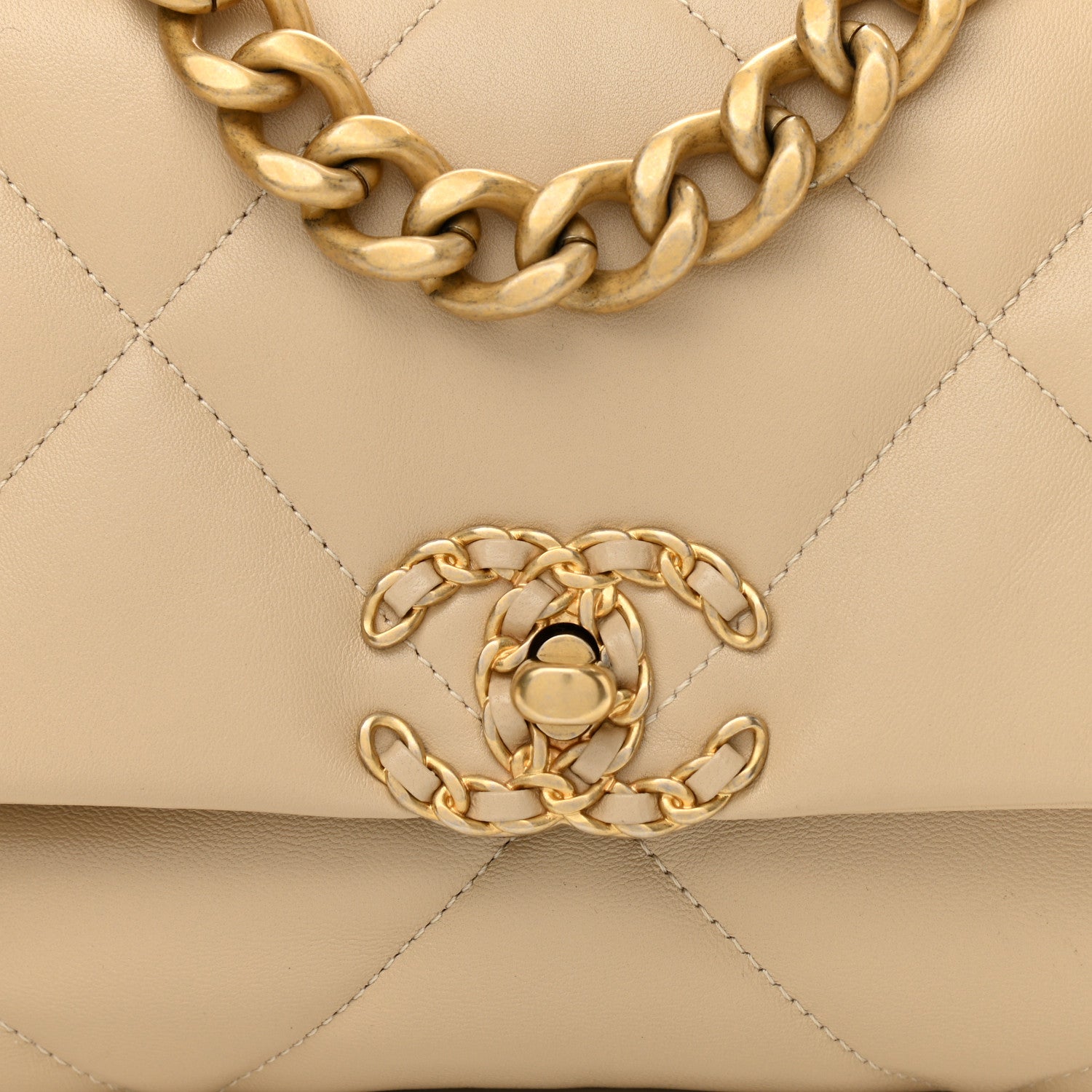 Chanel Shiny Goatskin Quilted Medium Chanel 19 Flap Beige 8 of 10