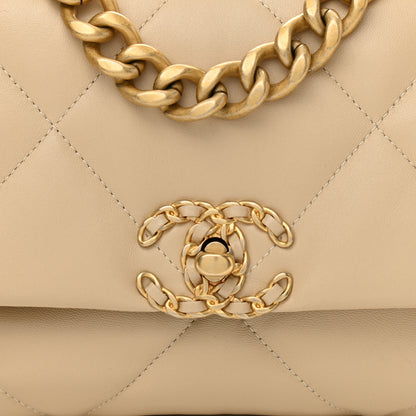 Chanel Shiny Goatskin Quilted Medium Chanel 19 Flap Beige 8 of 10