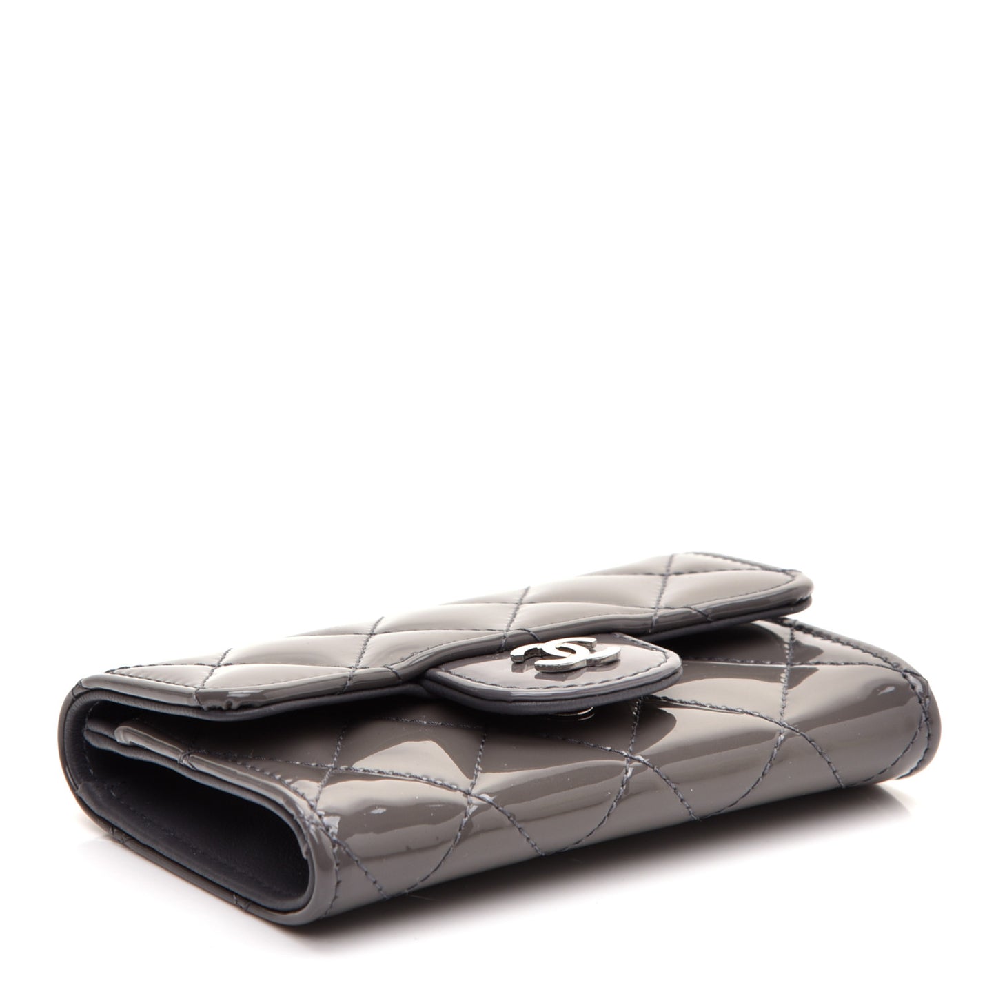 Patent Quilted Flap Card Holder Dark Grey