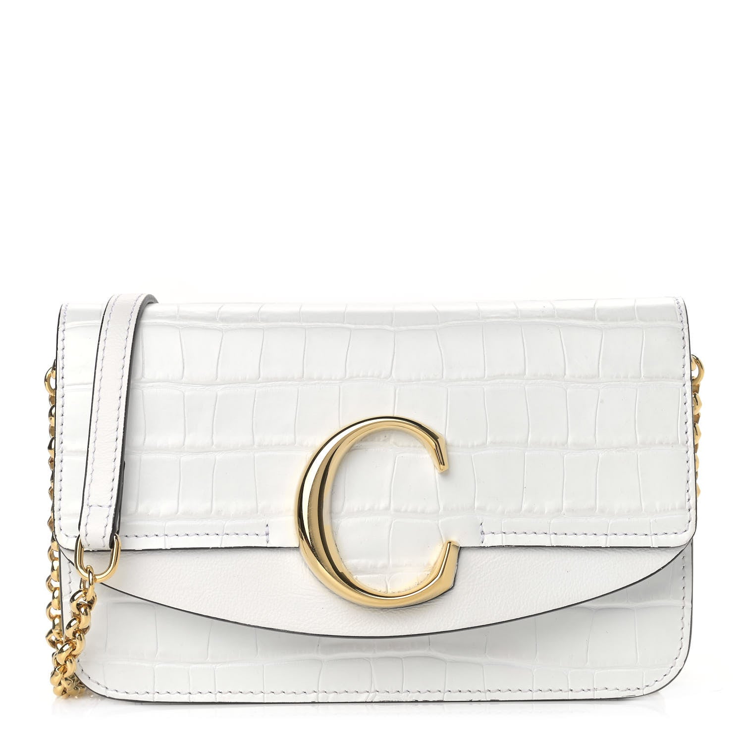 Chloe Calfskin Crocodile Embossed C Clutch With Chain White 1 of 13
