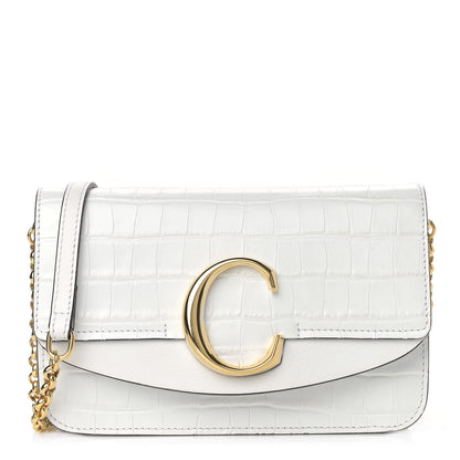 Chloe Calfskin Crocodile Embossed C Clutch With Chain White 1 of 13