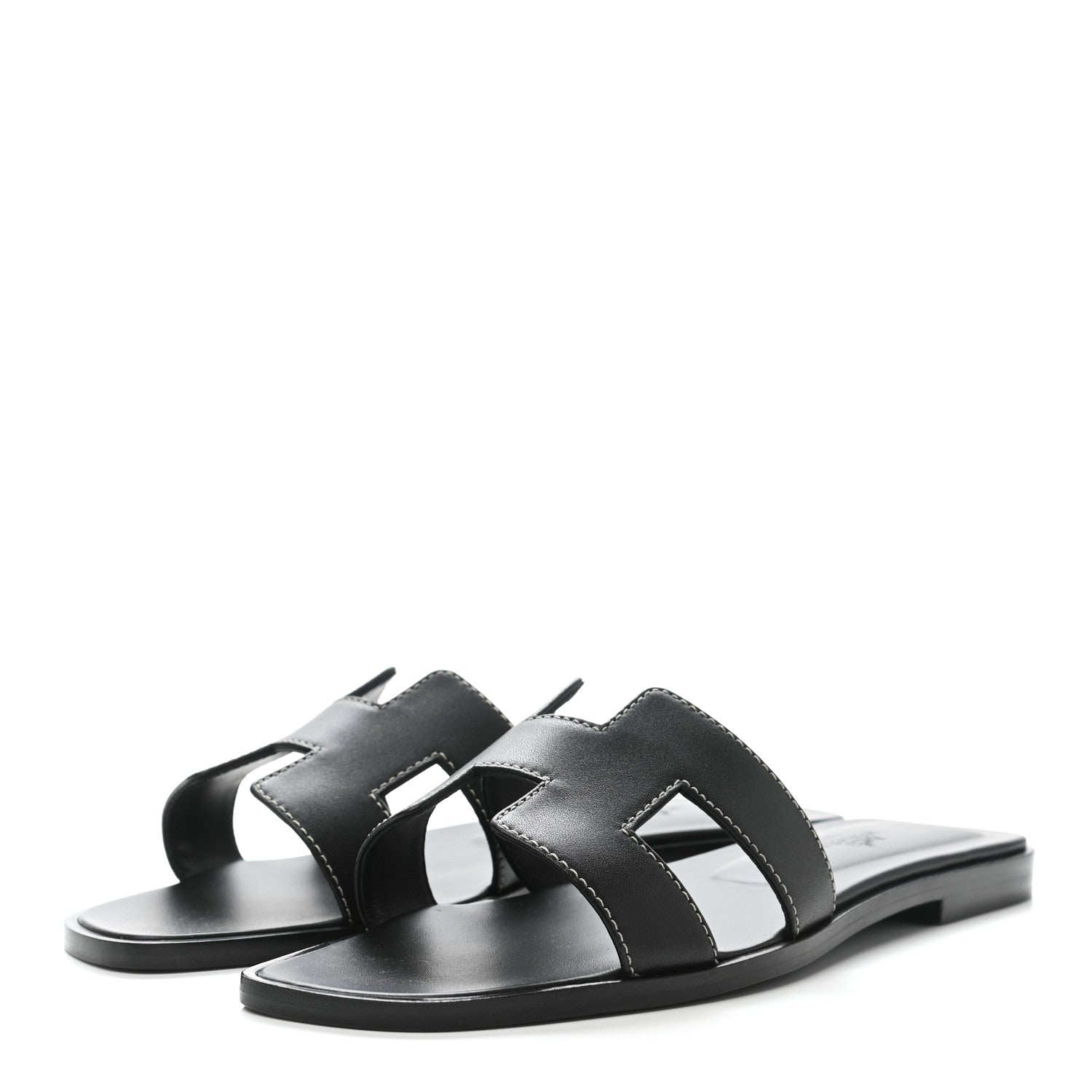 Hermes Box Calfskin Oran Sandals 37 Black 3 of 9