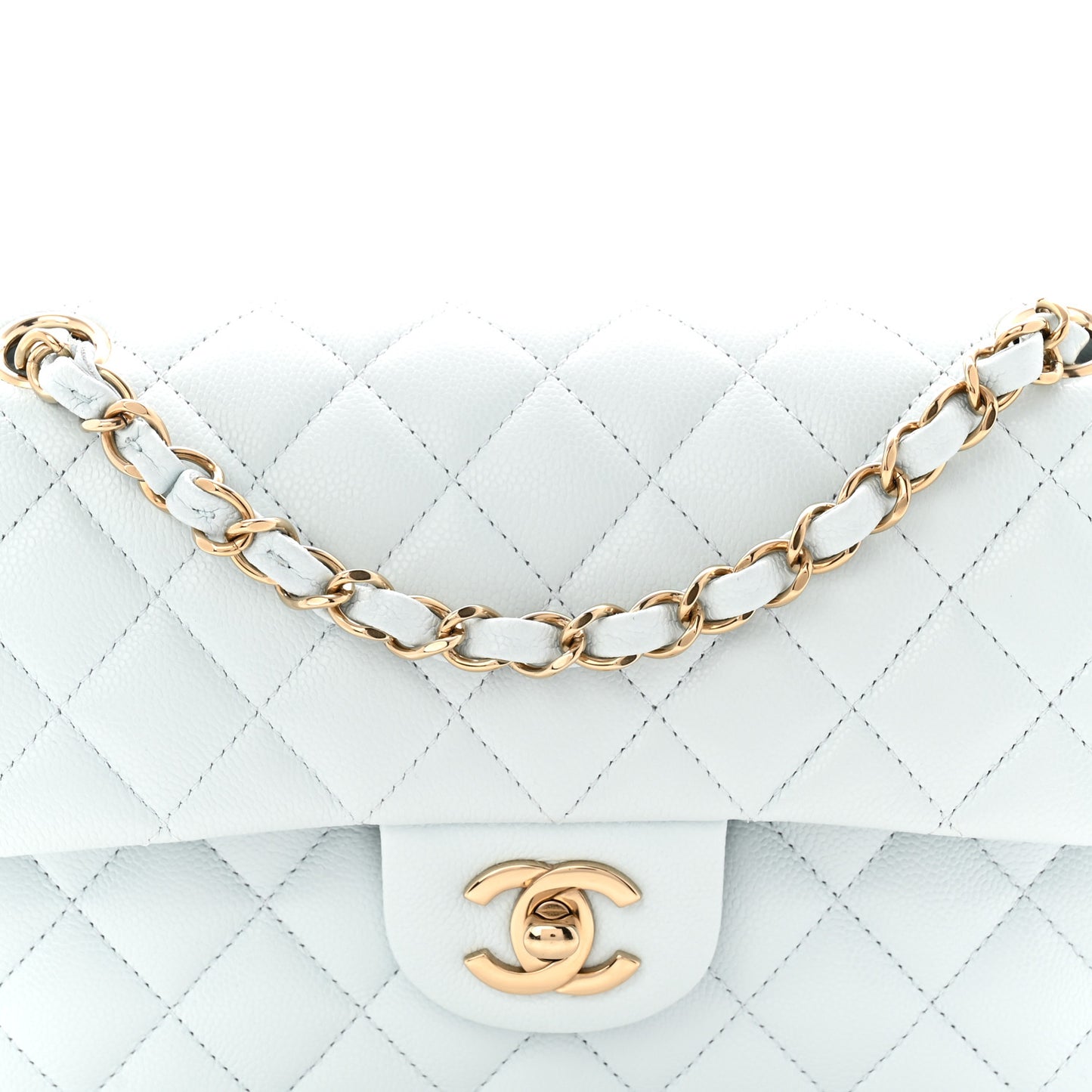 Caviar Quilted Small Double Flap Light Blue