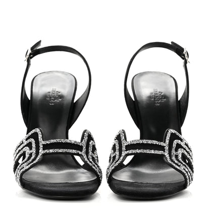 Hermes Suede Goatskin Embellished Ella 105 Sandals 40 Black 2 of 8