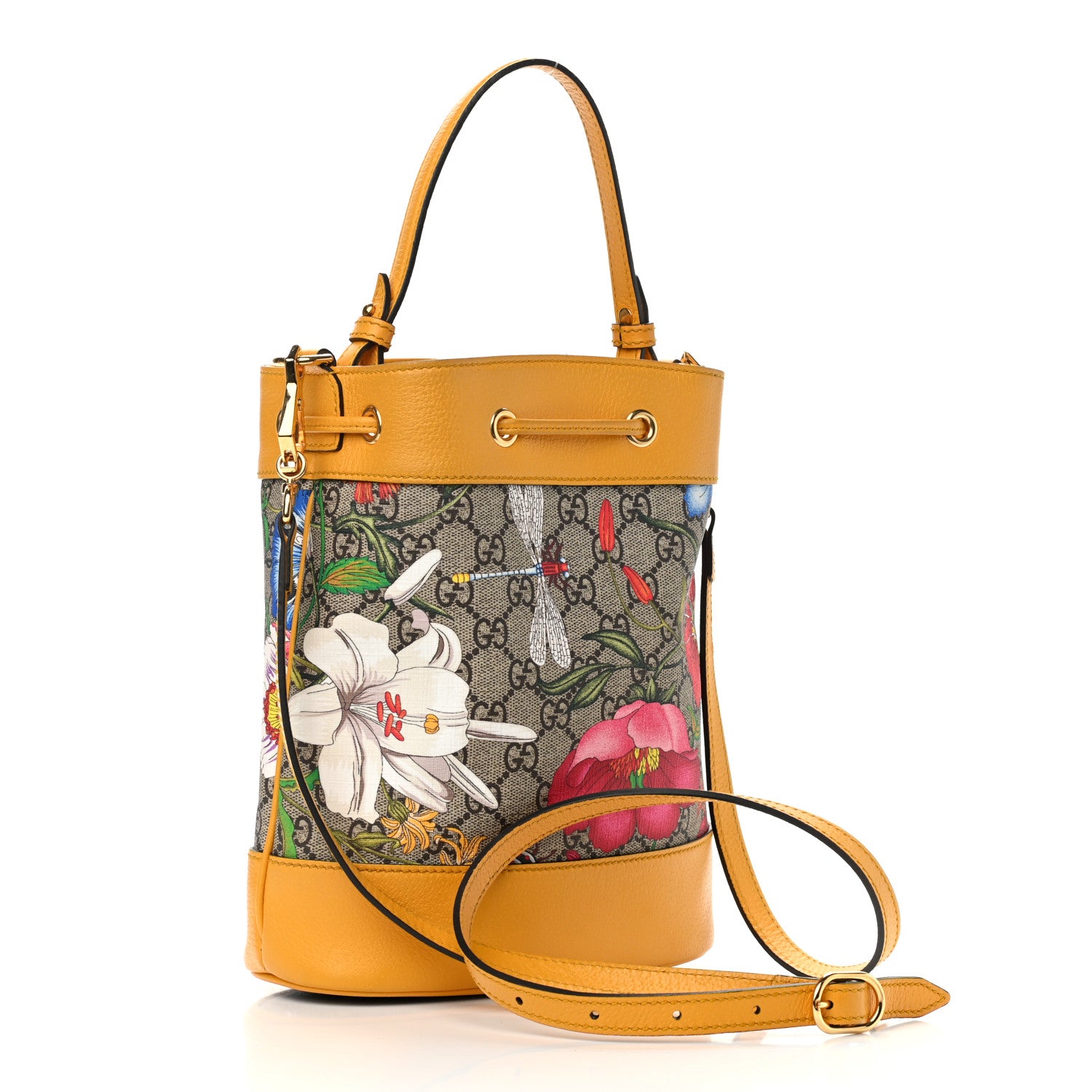 Gucci GG Supreme Monogram Flora Small Ophidia Bucket Bag Beige Multicolor Crop 3 of 11