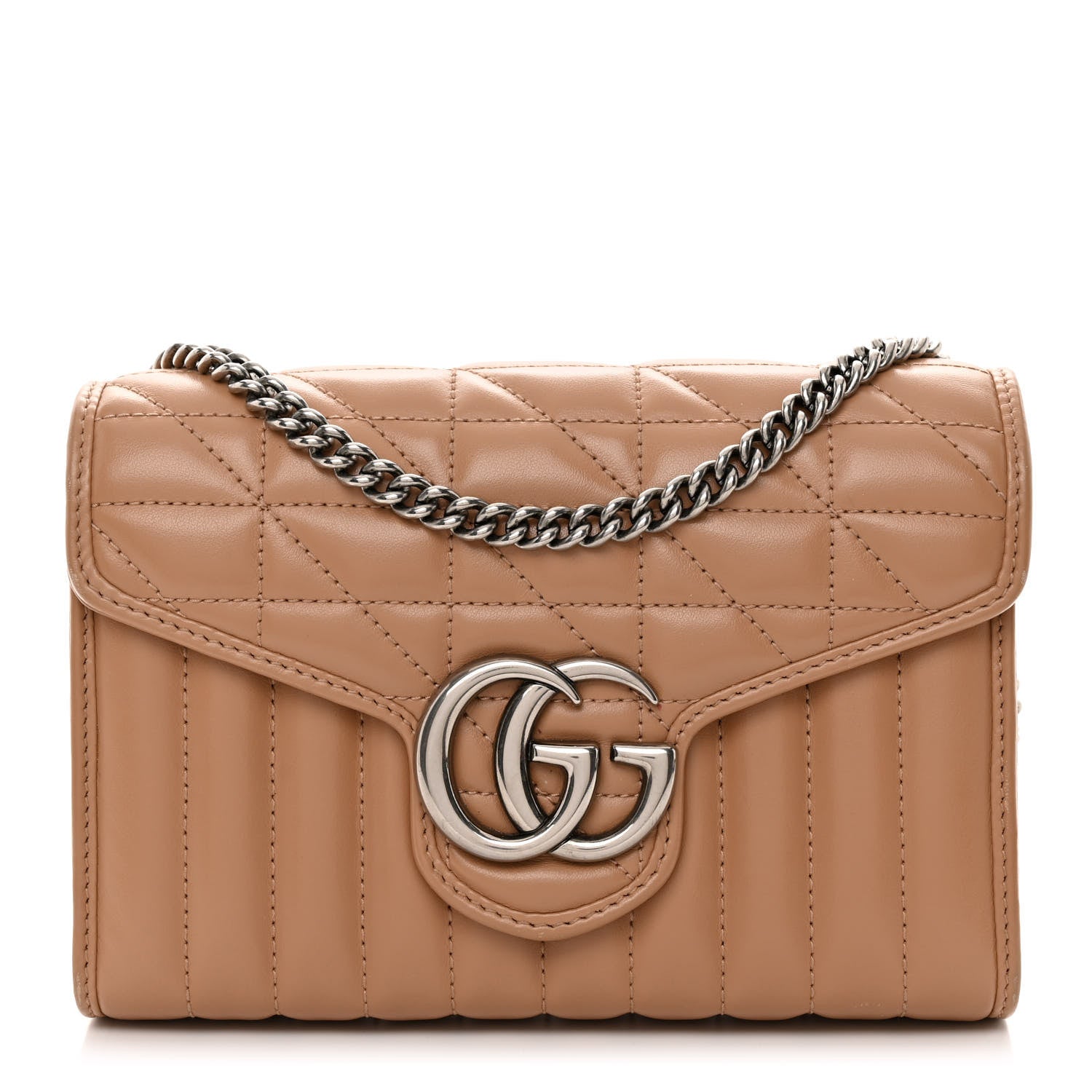 Gucci Calfskin Matelasse Aria GG Marmont Chain Wallet Camelia 1 of 9