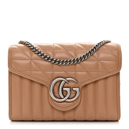 Gucci Calfskin Matelasse Aria GG Marmont Chain Wallet Camelia 1 of 9