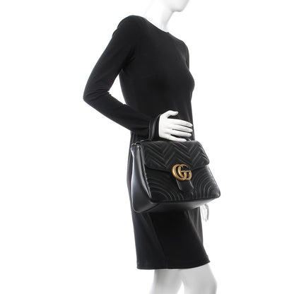 Gucci Calfskin Matelasse Medium GG Marmont Top Handle Shoulder Bag Black 3 of 9