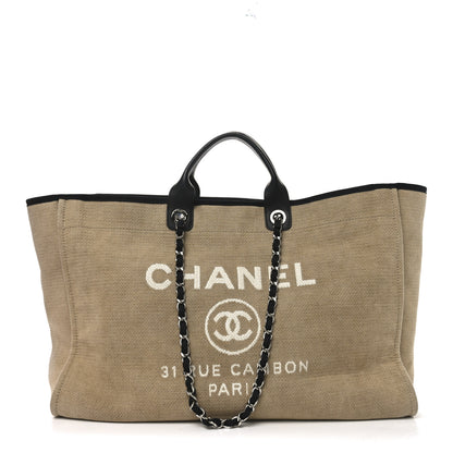 Chanel Woven Straw Raffia Extra Large Deauville Tote Beige Black 1 of 11