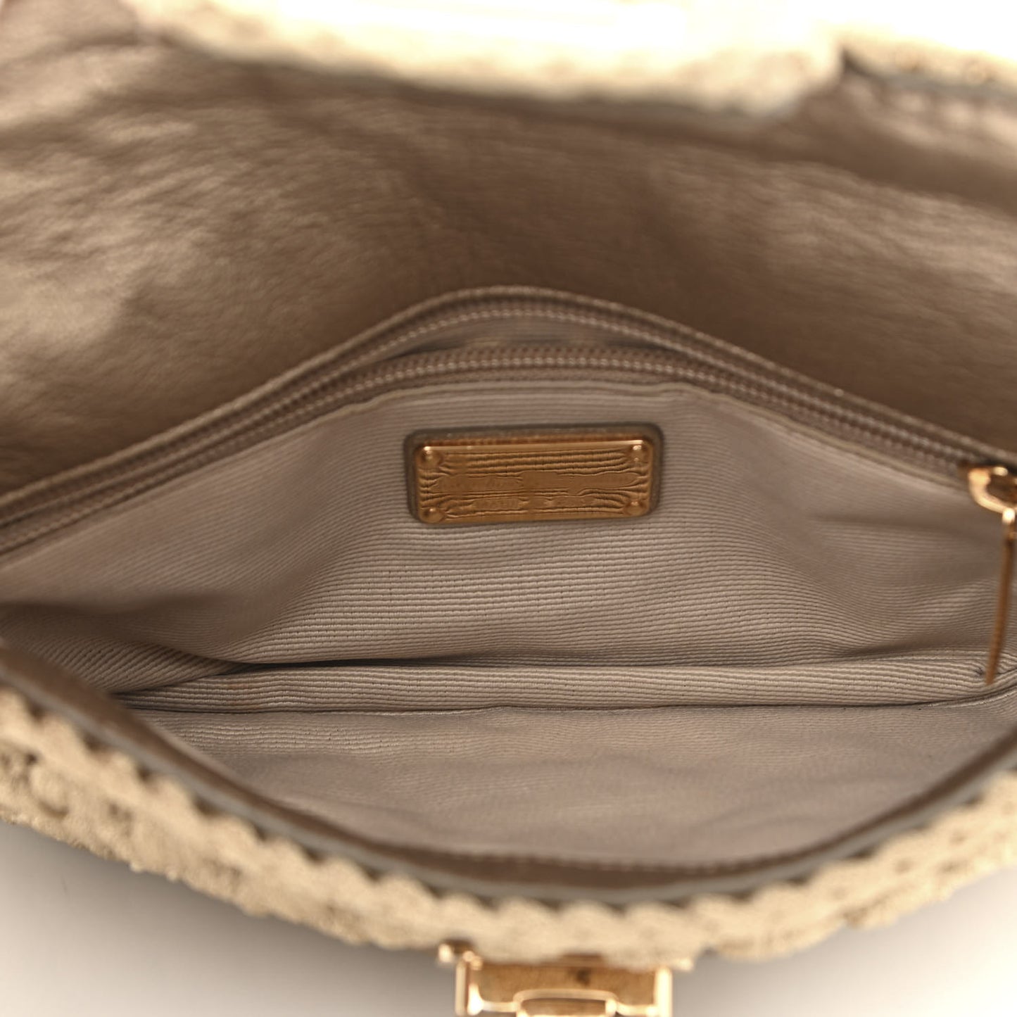 Woven Fabric Shoulder Bag Beige