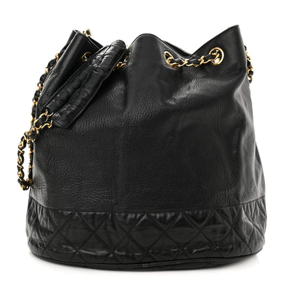 Chanel Grained Calfskin Lambskin Quilted Drawstring Bucket Bag Black 3 of 11