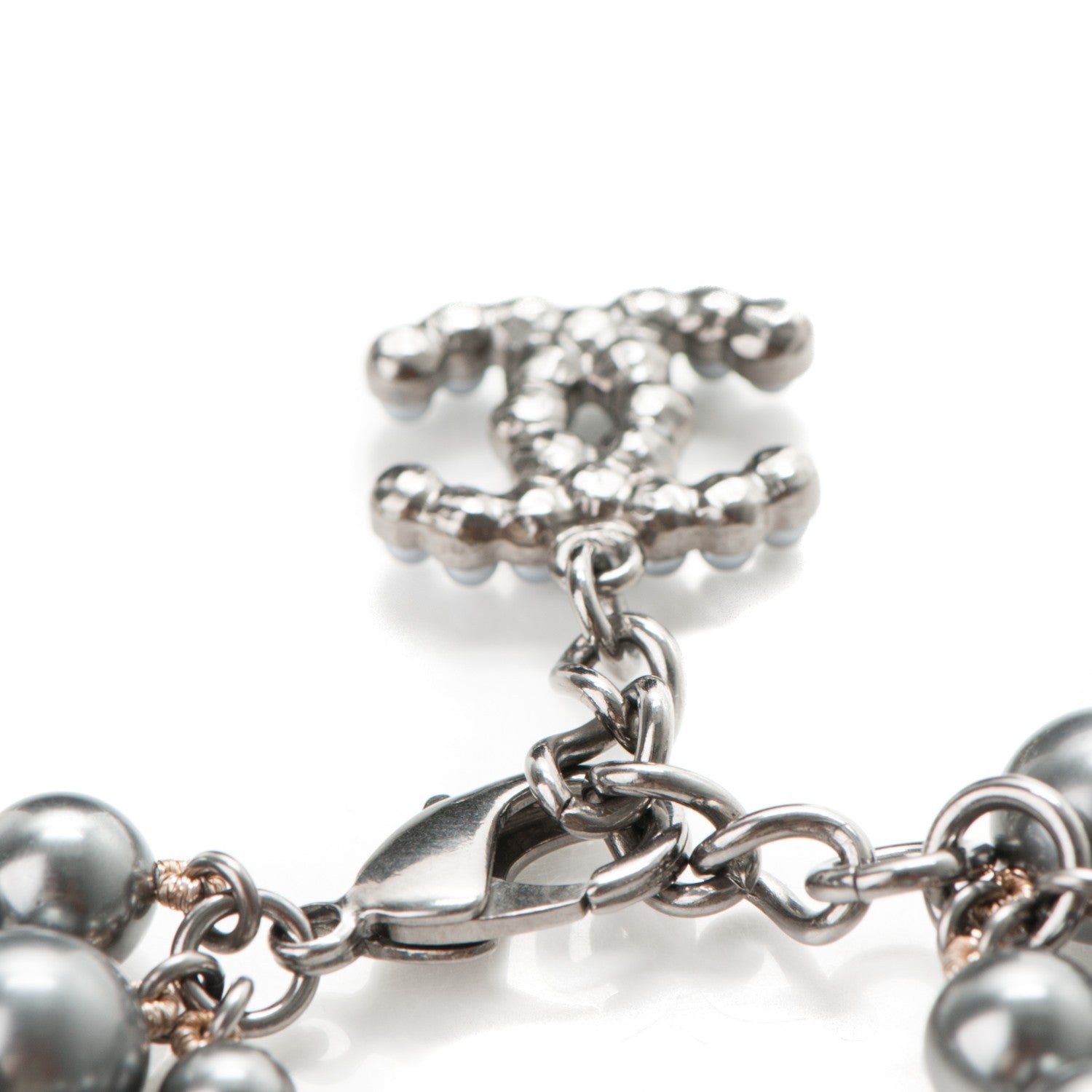 Chanel Pearl Bead CC Multistrand Bracelet Pearly Grey 4 of 5