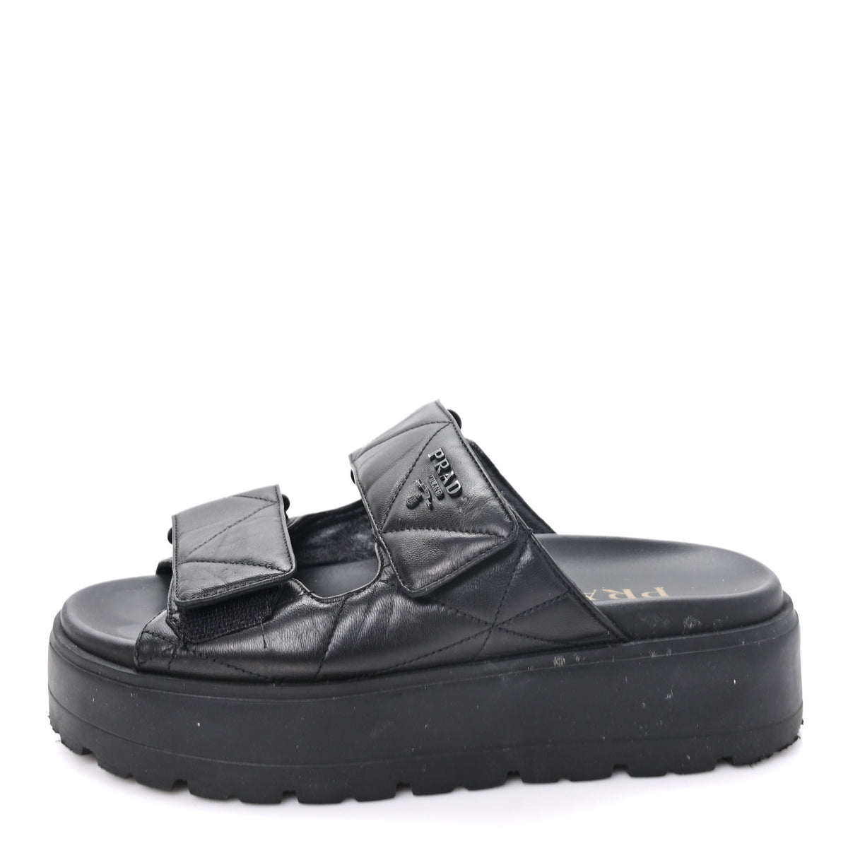 Prada Nappa Quilted Padded Logo Platform Slide Sandals 36.5 Black 1 of 10