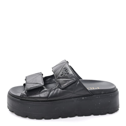 Prada Nappa Quilted Padded Logo Platform Slide Sandals 36.5 Black 1 of 10
