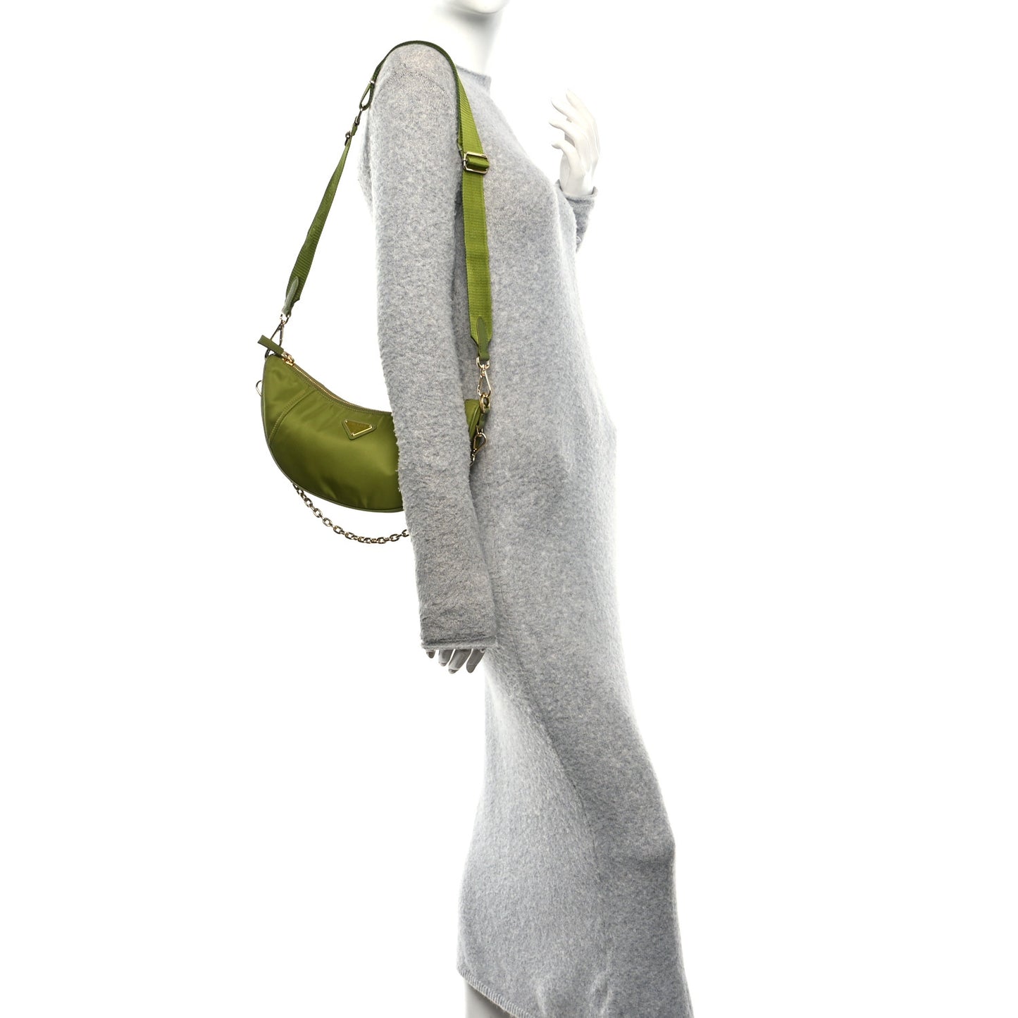Re-Nylon Saffiano Demi-lune Shoulder Bag Edera