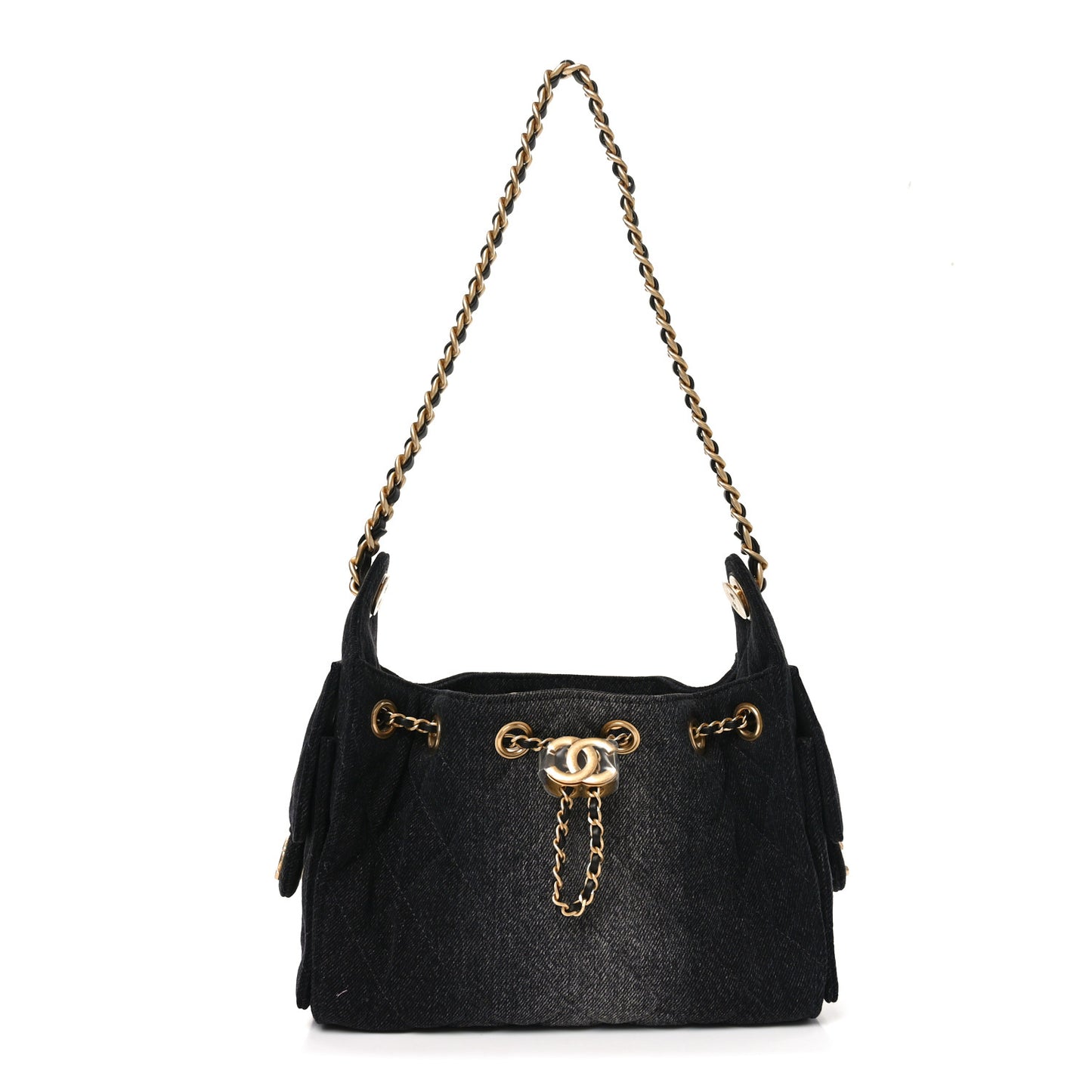 Washed Denim Quilted Mini Chanel 25 Handbag Black