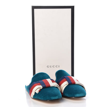 Gucci Softy Velvet Sylvie Bow Slippers 36.5 Pavone 10 of 10