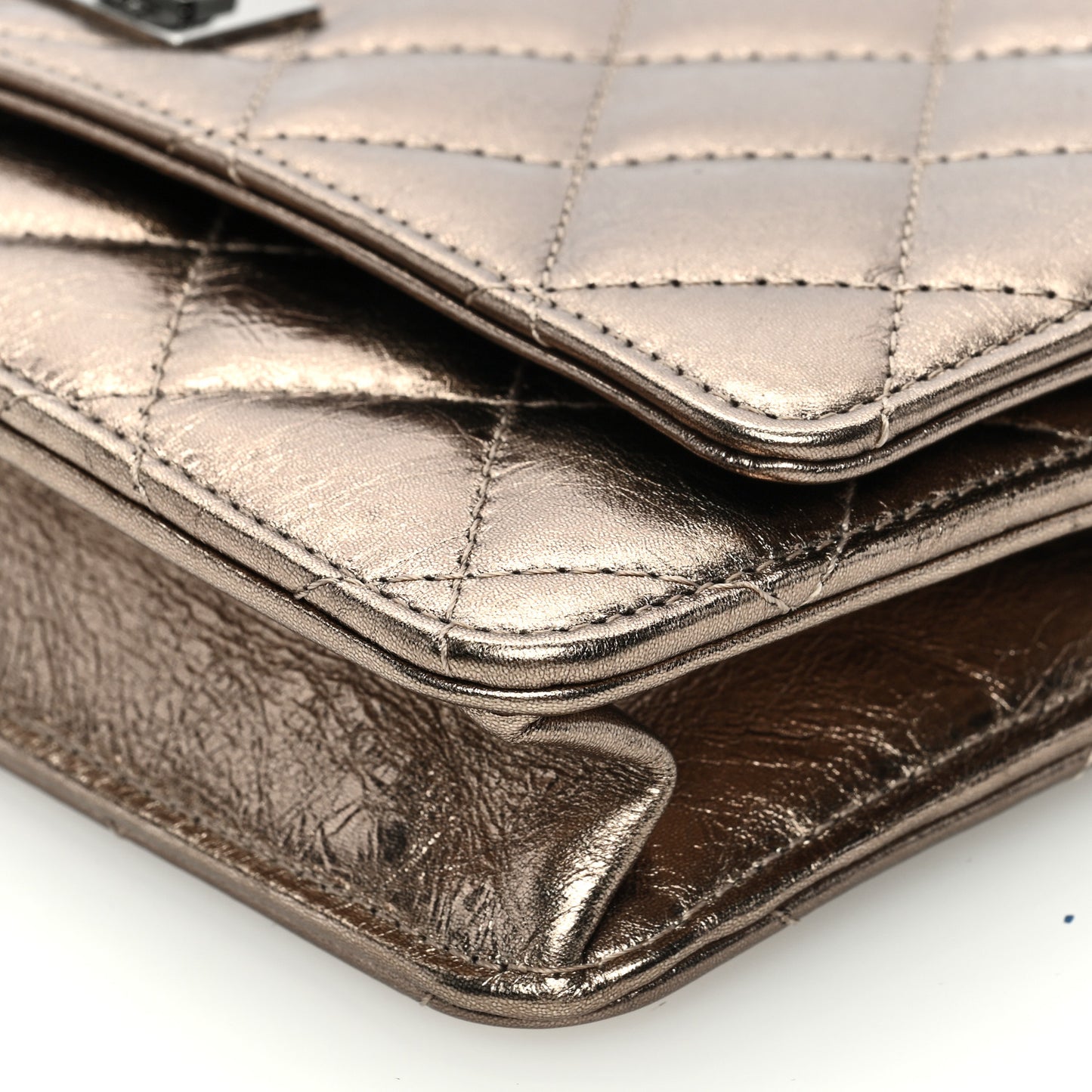Metallic Aged Calfskin Quilted Reissue Wallet On Chain WOC Gold