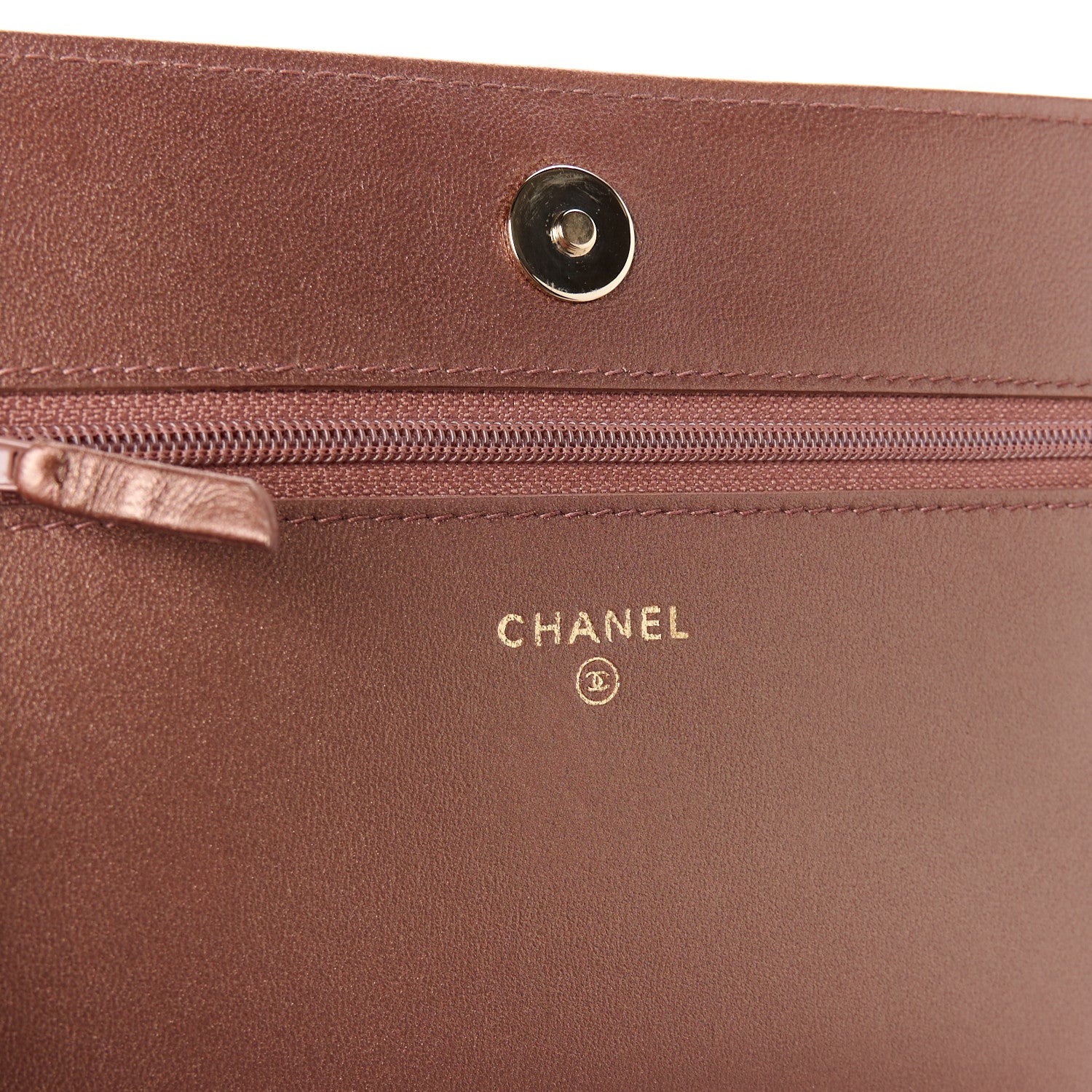 Chanel Metallic Lambskin Quilted Enamel CC Wallet On Chain WOC Bronze 6 of 11