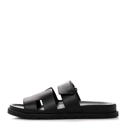 Hermes Calfskin Womens Chypre Sandals 40.5 Black 1 of 9