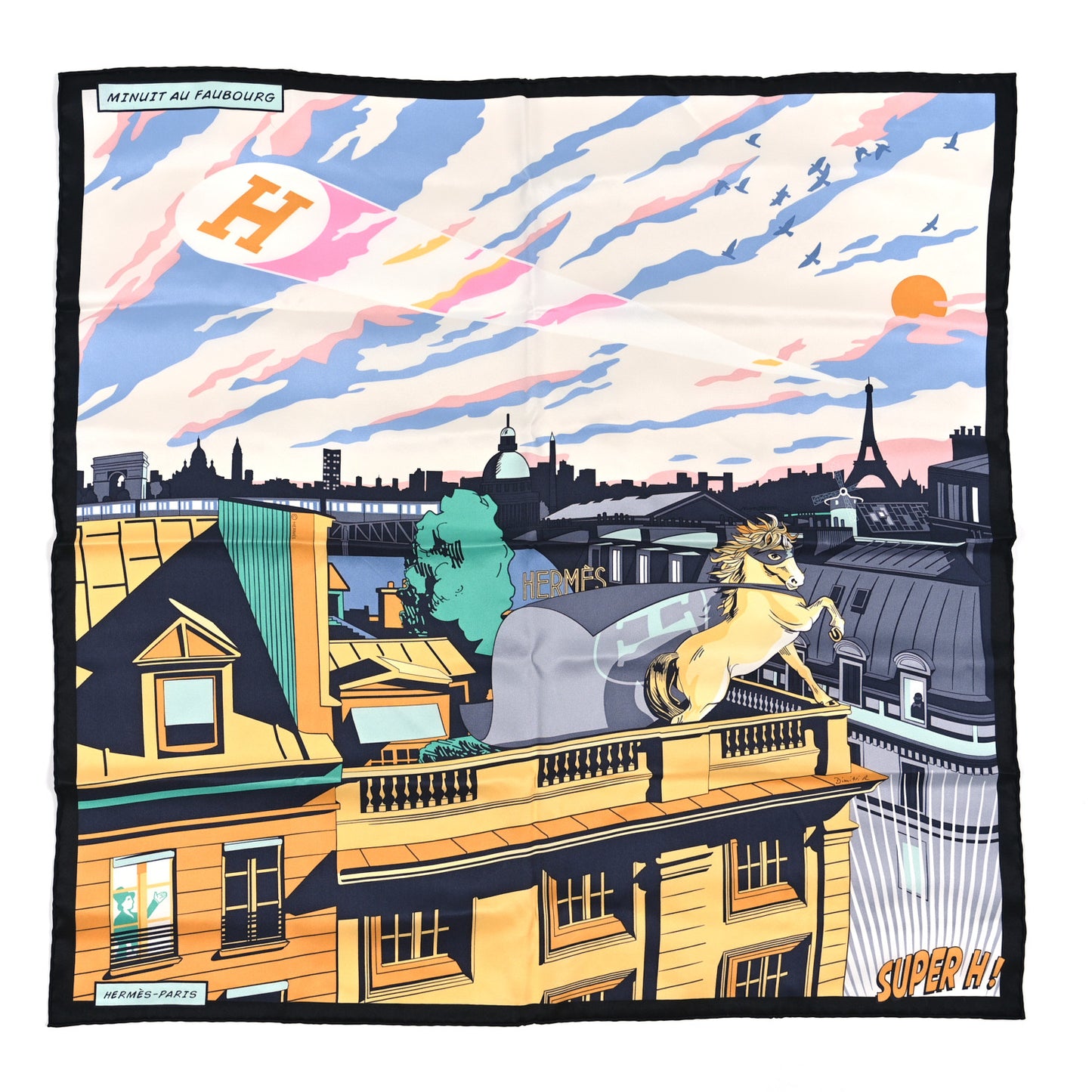 Silk Minuit Au Faubourg Scarf 70 Black Beige Dore Vert
