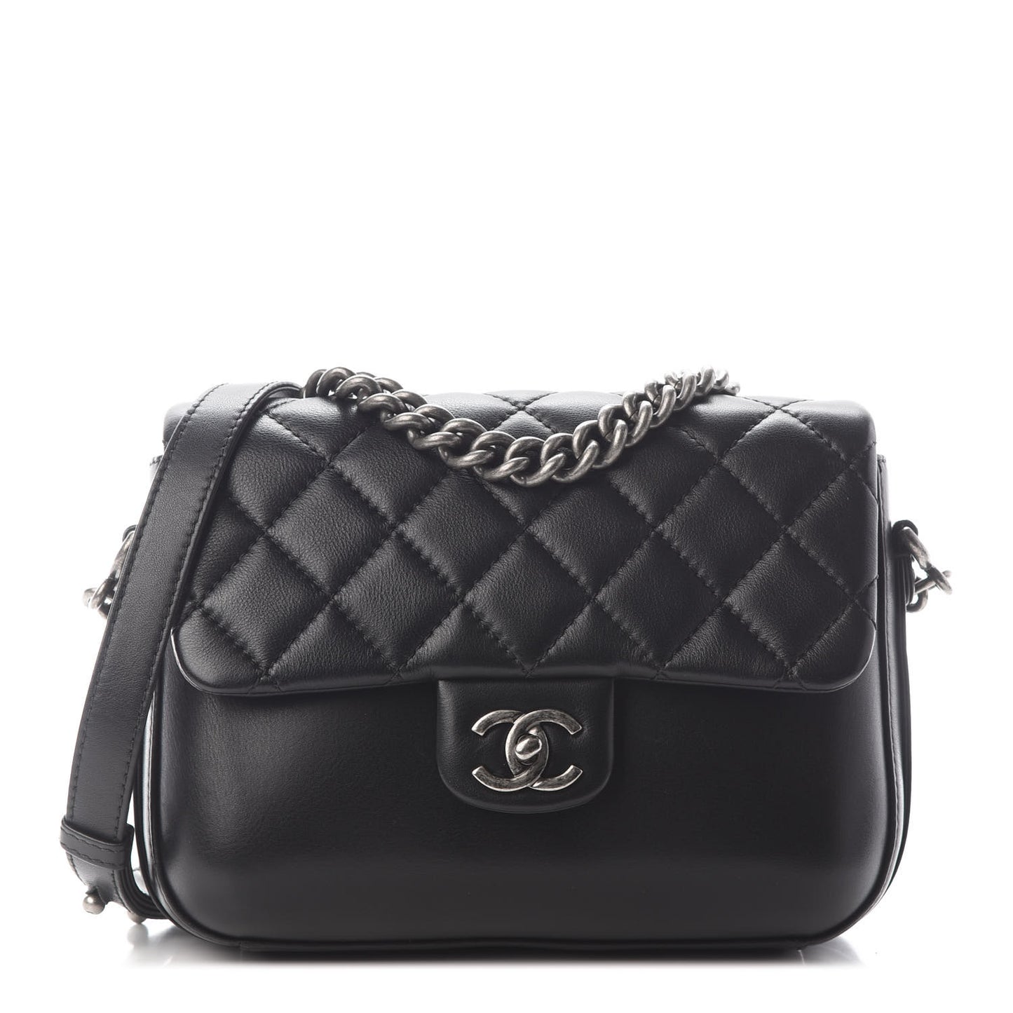 Calfskin Quilted Medium Rock My Shoulder Flap Black