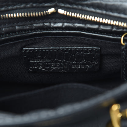 Alexander McQueen Calfskin Crocodile Embossed Mini Skull Padlock Zip Around Tote Black 7 of 17