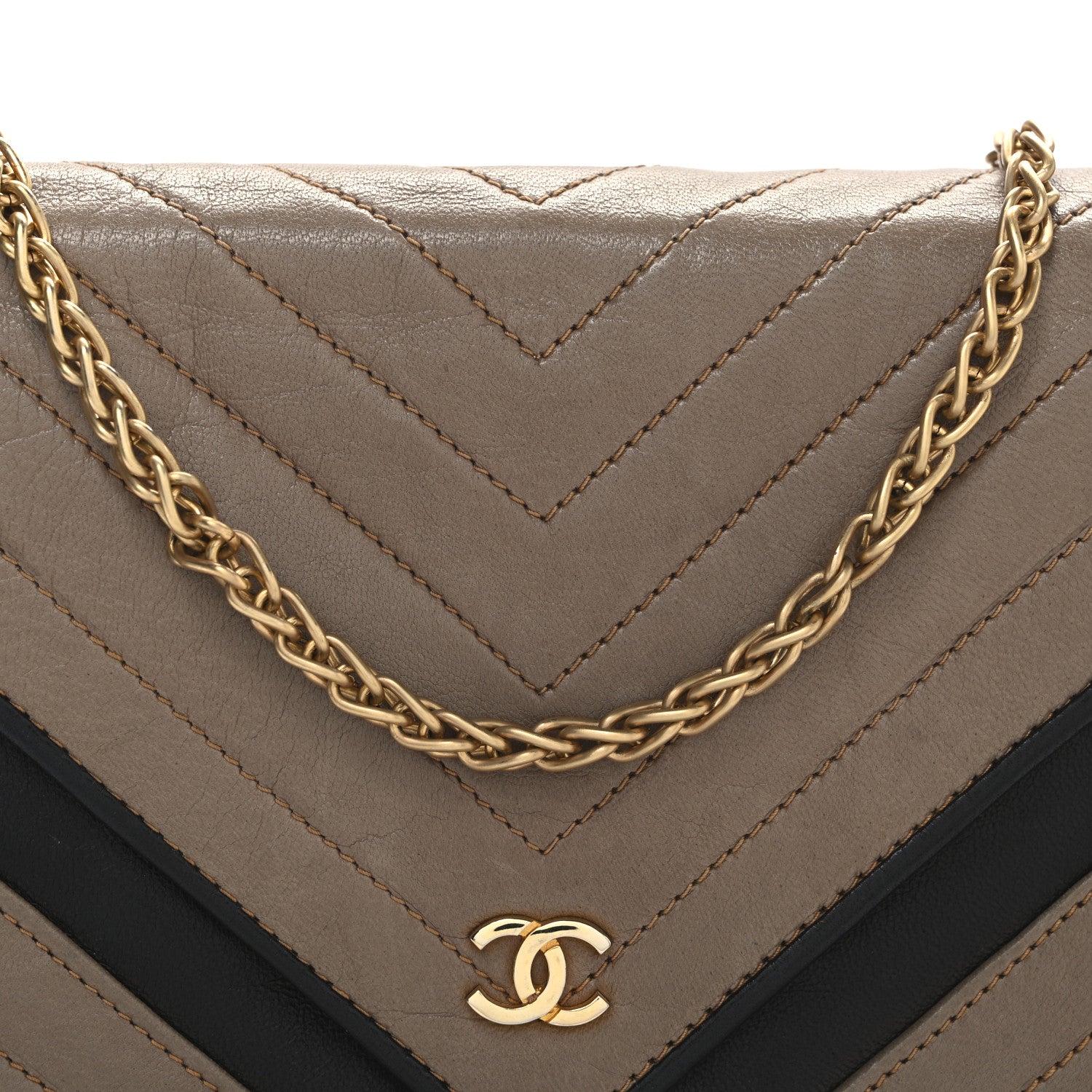 Chanel Lambskin Chevron Envelope Flap Beige Black 8 of 10