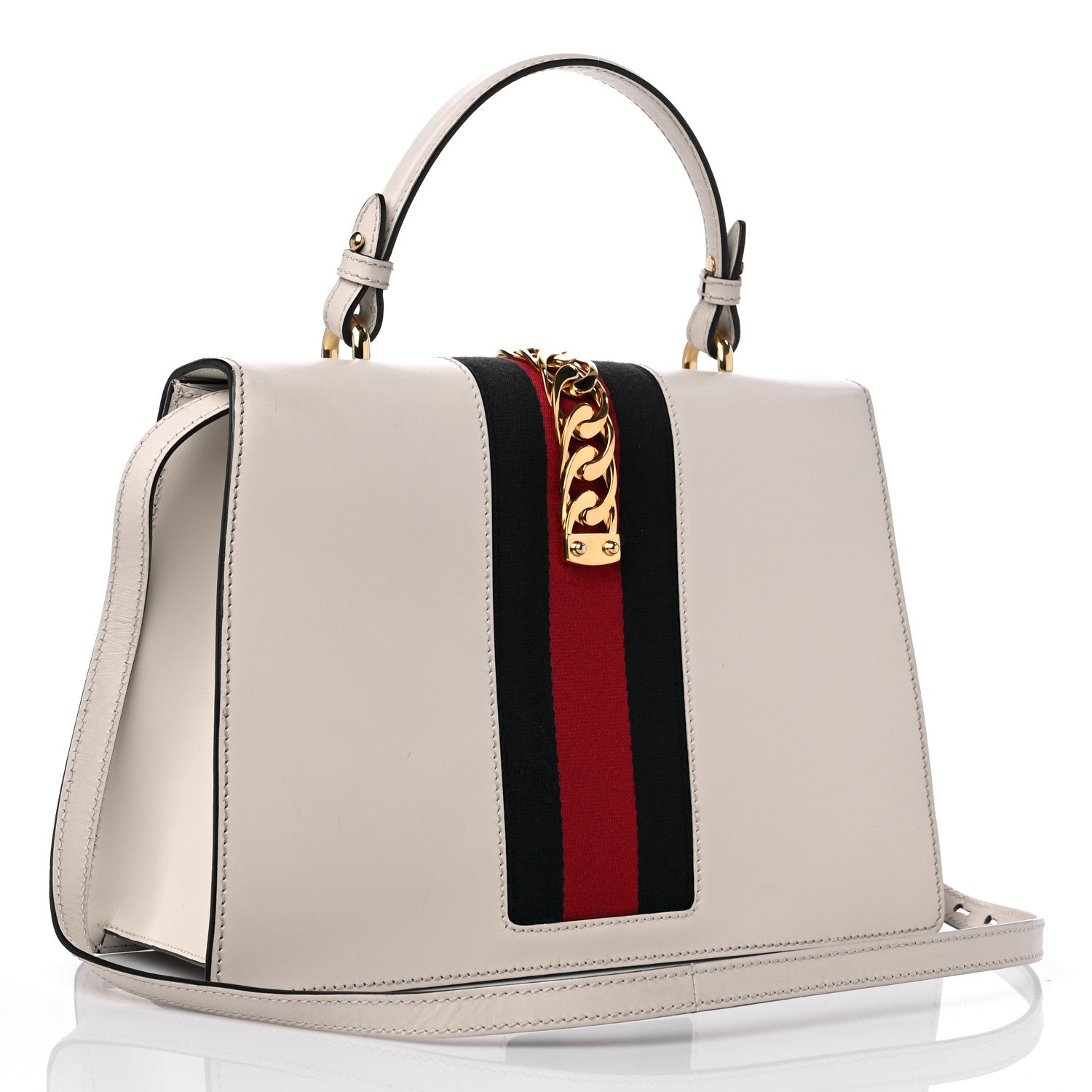 Gucci Calfskin Web Medium Sylvie Top Handle Bag White 3 of 11